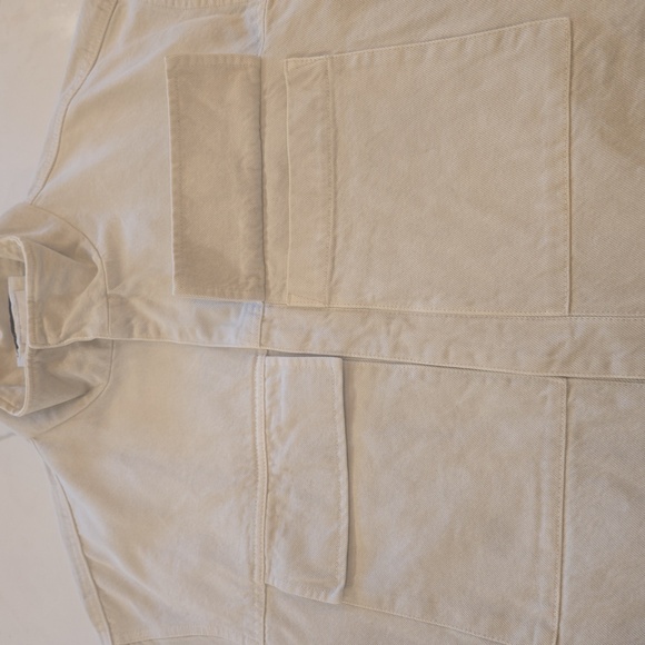 Zara 100% Cotton Cropped Barn Chore Jacket Oversized Cream Tan Womens Size Large - Picture 9 of 11